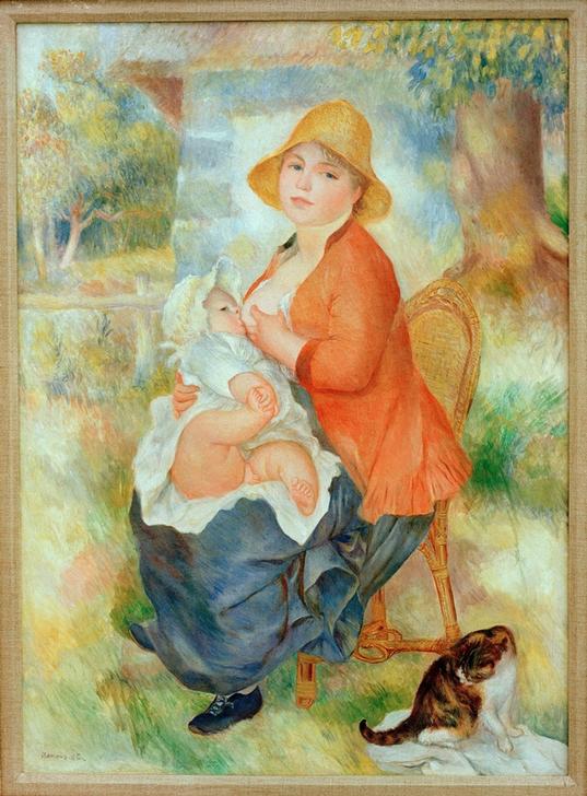Maternite. Femme allaitant son enfant van Pierre-Auguste Renoir