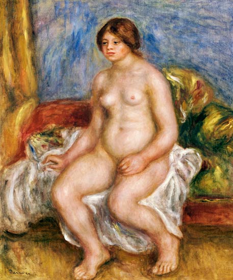 Nude Woman On Green Cushions van Pierre-Auguste Renoir
