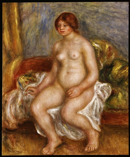 Nude woman on green cushions van Pierre-Auguste Renoir