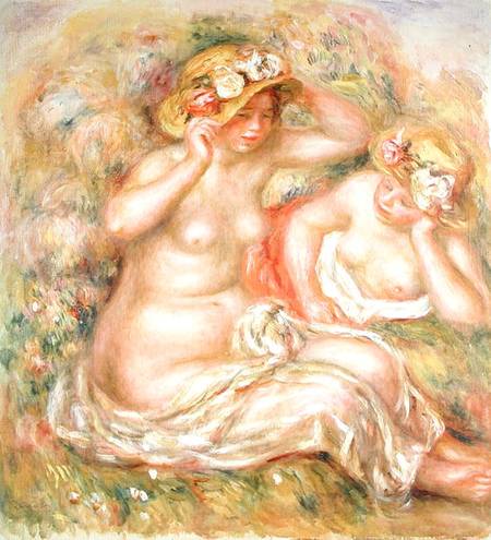 Two Nudes Wearing Hats van Pierre-Auguste Renoir