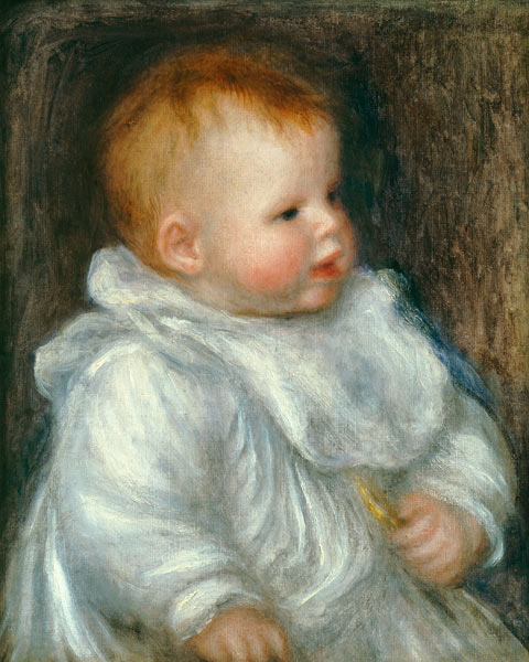 Portrait von Coco vor blauem Hintergrund. van Pierre-Auguste Renoir