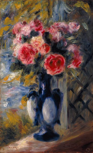 Roses in a Blue Vase van Pierre-Auguste Renoir