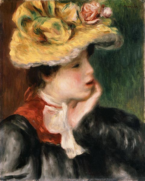 Tete De Jeune Fille Chapeau Jaune van Pierre-Auguste Renoir
