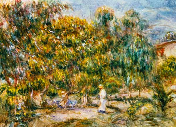 The woman in white in the garden of Les Colettes van Pierre-Auguste Renoir