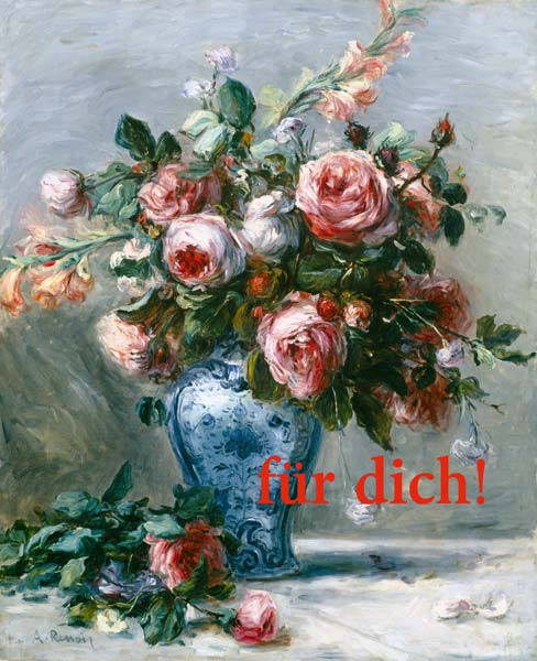 Vase mit Rosen mit Worten van Pierre-Auguste Renoir