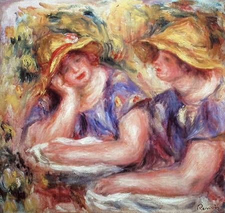 Two women in blue blouses van Pierre-Auguste Renoir
