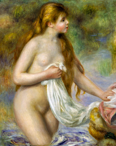 Bather with long hair van Pierre-Auguste Renoir