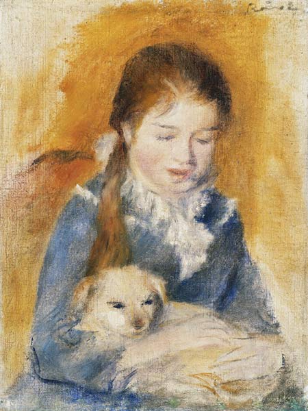 Young Girl with a Puppy van Pierre-Auguste Renoir