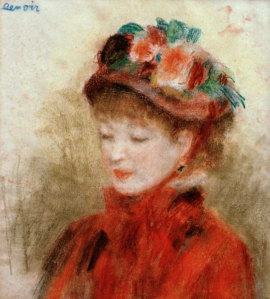 Renoir/Young woman wit.flower hat/c.1877 van Pierre-Auguste Renoir