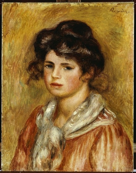 Young Girl with a White Handkerchief van Pierre-Auguste Renoir