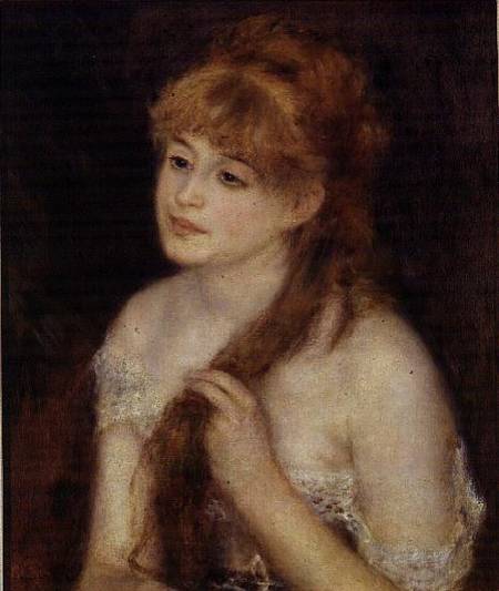Young Woman Braiding her Hair van Pierre-Auguste Renoir