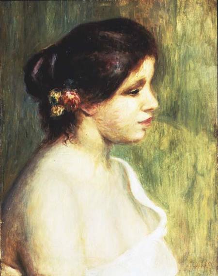 Young Woman with Flowers at her Ear van Pierre-Auguste Renoir