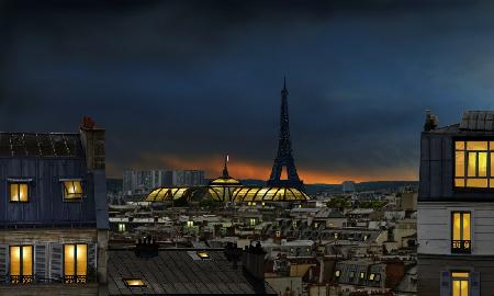 the twilight falls on the city of lights