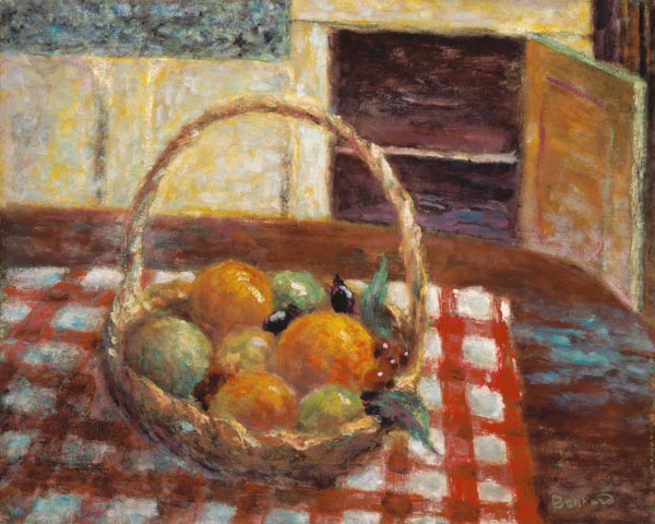 Basket of fruit on a table van Pierre Bonnard