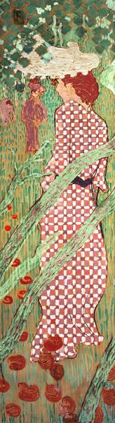 Vrouw met een geruite jurk, een van de vier panelen van Vrouwen in de tuin