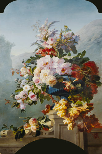 Rosen und andere Blumen in einem blauen Gefäß. van Pierre Bourgogne
