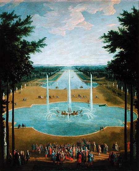View of the Bassin d'Apollon in the gardens of Versailles van Pierre-Denis Martin