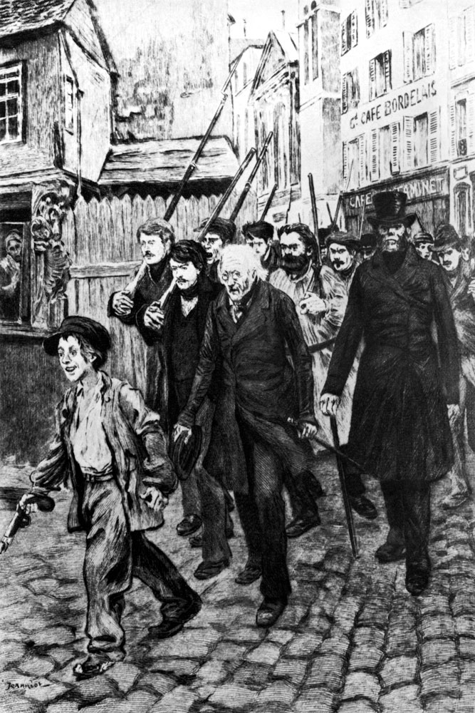 Gavroche Leading a Demonstration, illustration from 'Les Miserables' by Victor Hugo van Pierre Georges Jeanniot