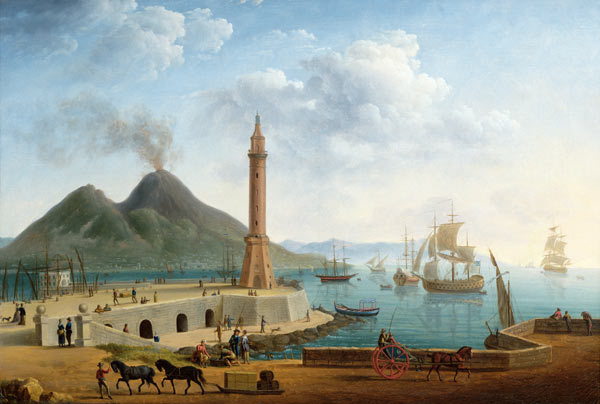 View of Vesuvius from the Harbour of Naples van Pierre Joseph Petit