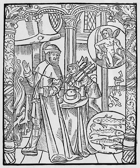 February, interior scene, Aquarius, illustration from the ''Almanach des Bergers'', 1491 (xylograph) van Pierre Le Rouge