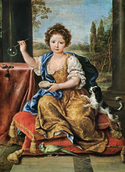 Marie-Anne de Bourbon (1666-1739) Mademoiselle de Blois, Blowing Soap Bubbles van Pierre Mignard