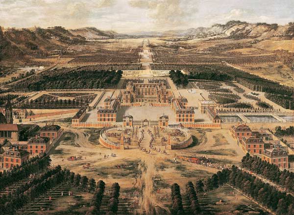 Perspective view of the Chateau, Gardens and Park of Versailles seen from the Avenue de Paris, 1668 van Pierre Patel