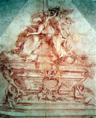 Design for the grand altar of the church of San Siro, Genoa (red chalk) van Pierre  Puget
