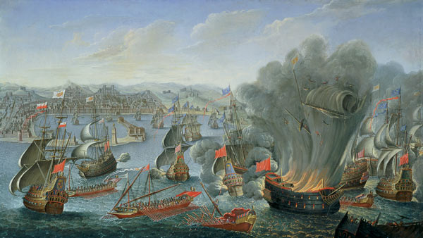 Naval Battle with the Spanish Fleet van Pierre Puget