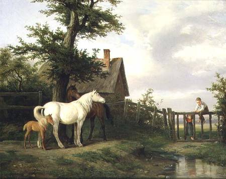 Children and Horses by a Stream van Pierre Vernet