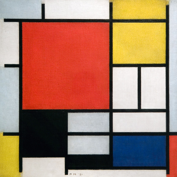 Compositie met rood, geel, blauw en zwart van Piet Mondriaan