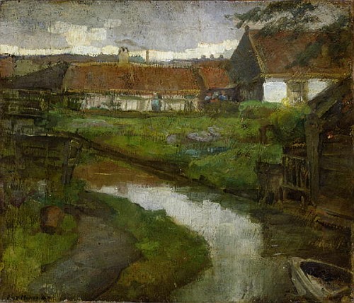 Farmstead and Irrigation Ditch with Prow of Rowboat van Piet Mondriaan