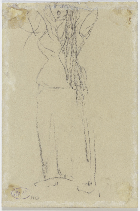 Flüchtige Skizze einer Frauenfigur mit erhobenen Armen van Piet Mondriaan
