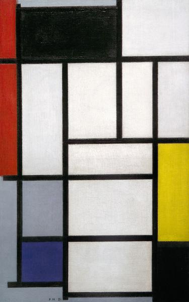 Composition with Red, Black, Yellow, Blue and Grey