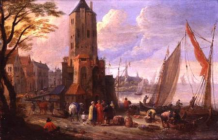 Figures and Boats in a Dutch Port van Pieter Bouts