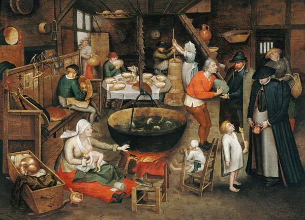 Het ontbijt van de bedienden.. van Pieter Brueghel de oude