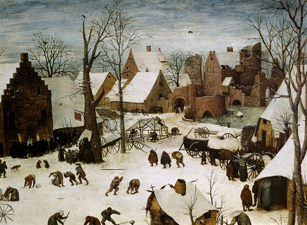 Die Volkszählung zu Bethlehem. Detail oben rechts van Pieter Brueghel de oude