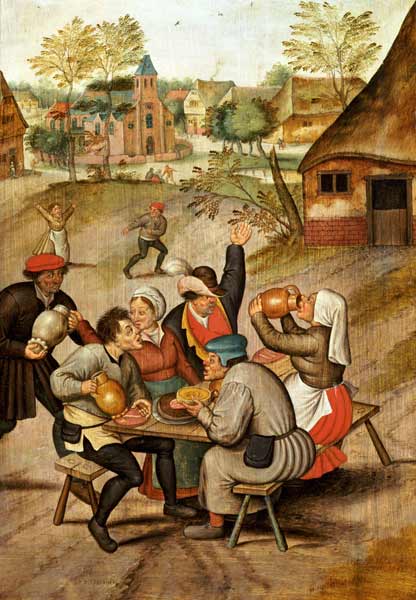 The Servants Breakfast After The Wedding van Pieter Brueghel de oude
