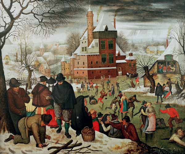 Townsfolk Skating On A Castle Moat van Pieter Brueghel de oude