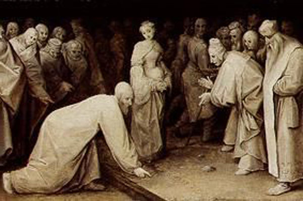 Christus und die Ehebrecherin van Pieter Brueghel de oude