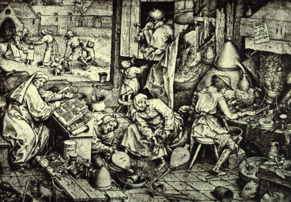 The Alchemist van Pieter Brueghel de oude