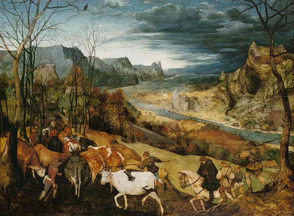 De terugkeer van de kudde (Uit: de 12 maanden) van Pieter Brueghel de oude