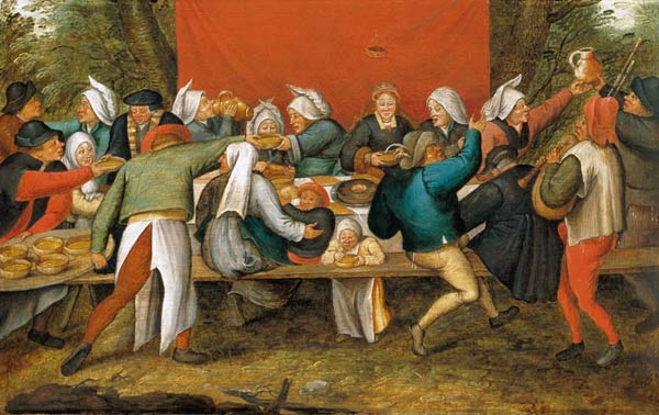 A Wedding Feast (panel) van Pieter Brueghel d. J. Pieter Brueghel d. J.