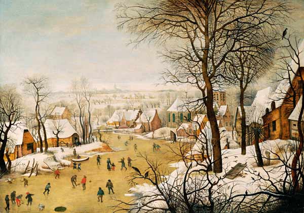 A Winter Landscape with Skaters and a Bird Trap van Pieter Brueghel d. J. Pieter Brueghel d. J.