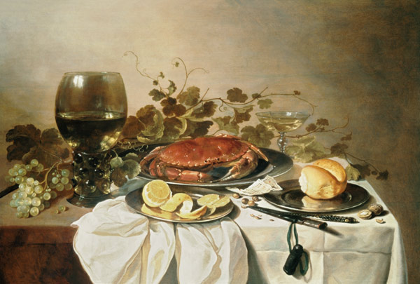 Breakfast still life with roemer and a crab van Pieter Claesz