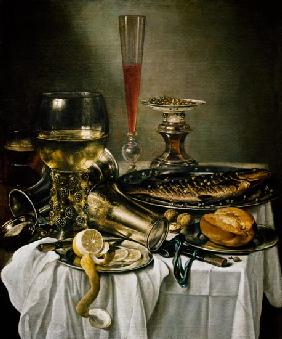 Ontbijt stilleven met vis -  Pieter Claesz