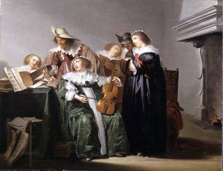 Elegant Figures Music Making in an Interior van Pieter Codde