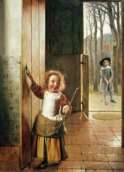 Children in a Doorway with 'Colf' Sticks van Pieter de Hooch