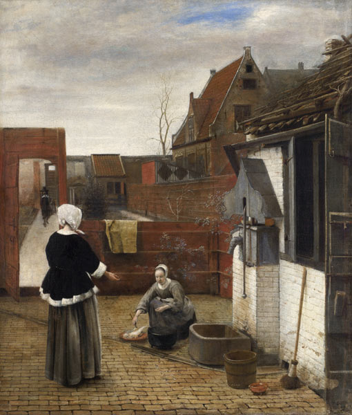 A Woman and her Maid in a Courtyard van Pieter de Hooch