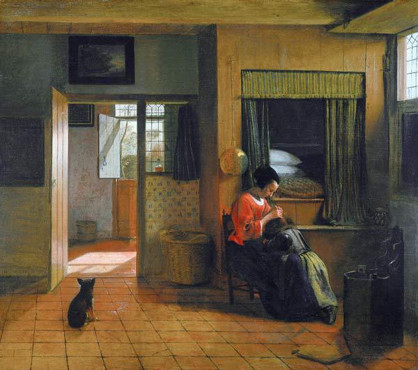 Interior with a Mother delousing her Child's Hair (A Mother's Duty)