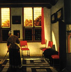 Dienstmagd in holländischem Interieur van Pieter Janssens Elinga